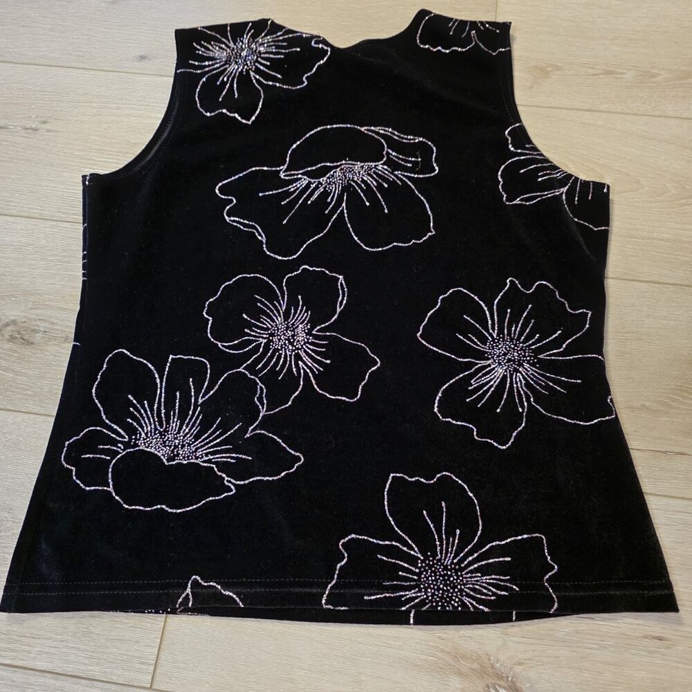 Womens Ninety Black Velvet Sleeveless Sparkly Floral Tank Cami Top Sz Sm READ - Picture 6 of 7